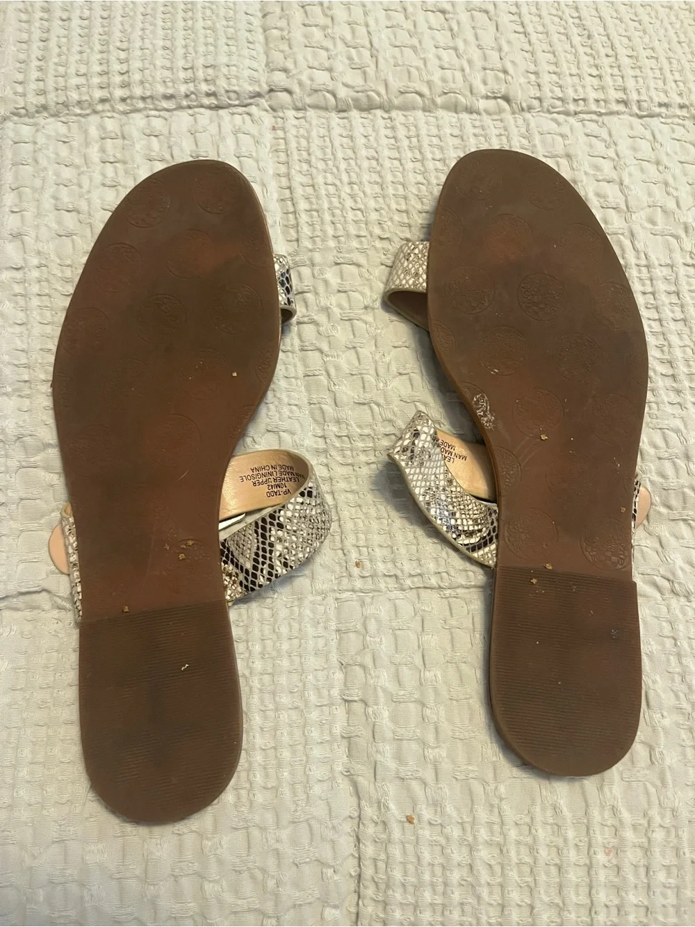 Vince Camuto Neutral Snake-Print Buckle Slide Sandals